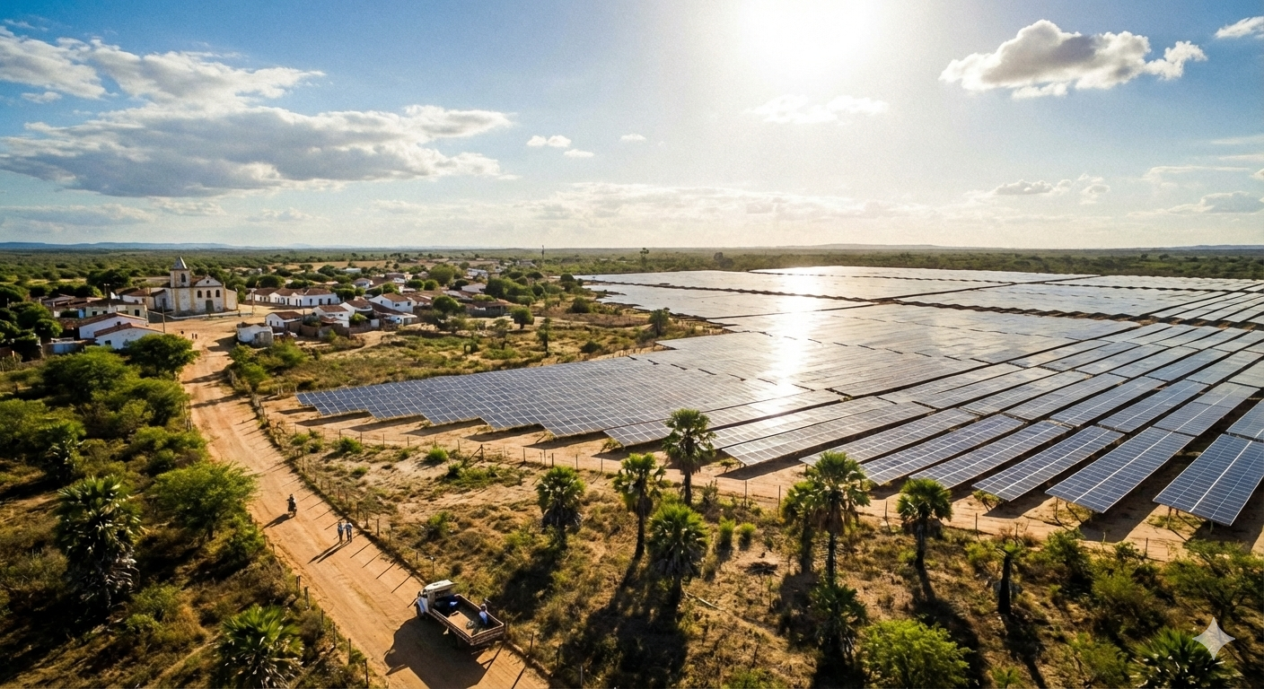 Casa com painéis solares no telhado